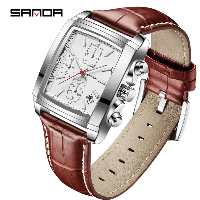 Men's Business Square Quartz Watch Zinc Alloy Case Mineral Strengthened Glass Mirror Belt Strap Waterproof - Image 4