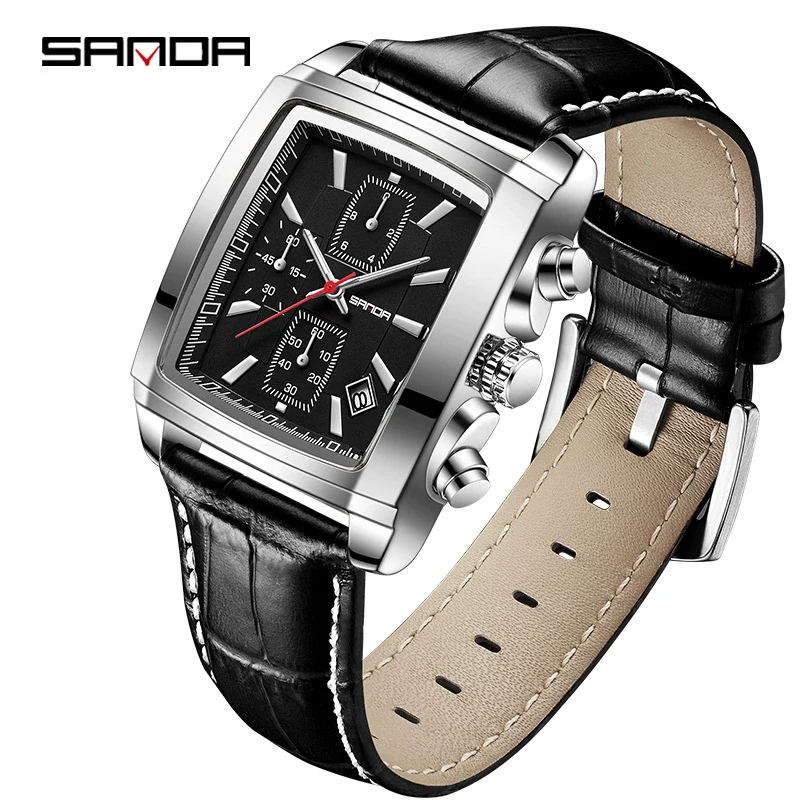 Men's Business Square Quartz Watch Zinc Alloy Case Mineral Strengthened Glass Mirror Belt Strap Waterproof - Image 5