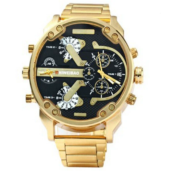 Men's Business Stainless Steel Band Round Dial Quartz Watch With Double Time Zone And Double Calendar
