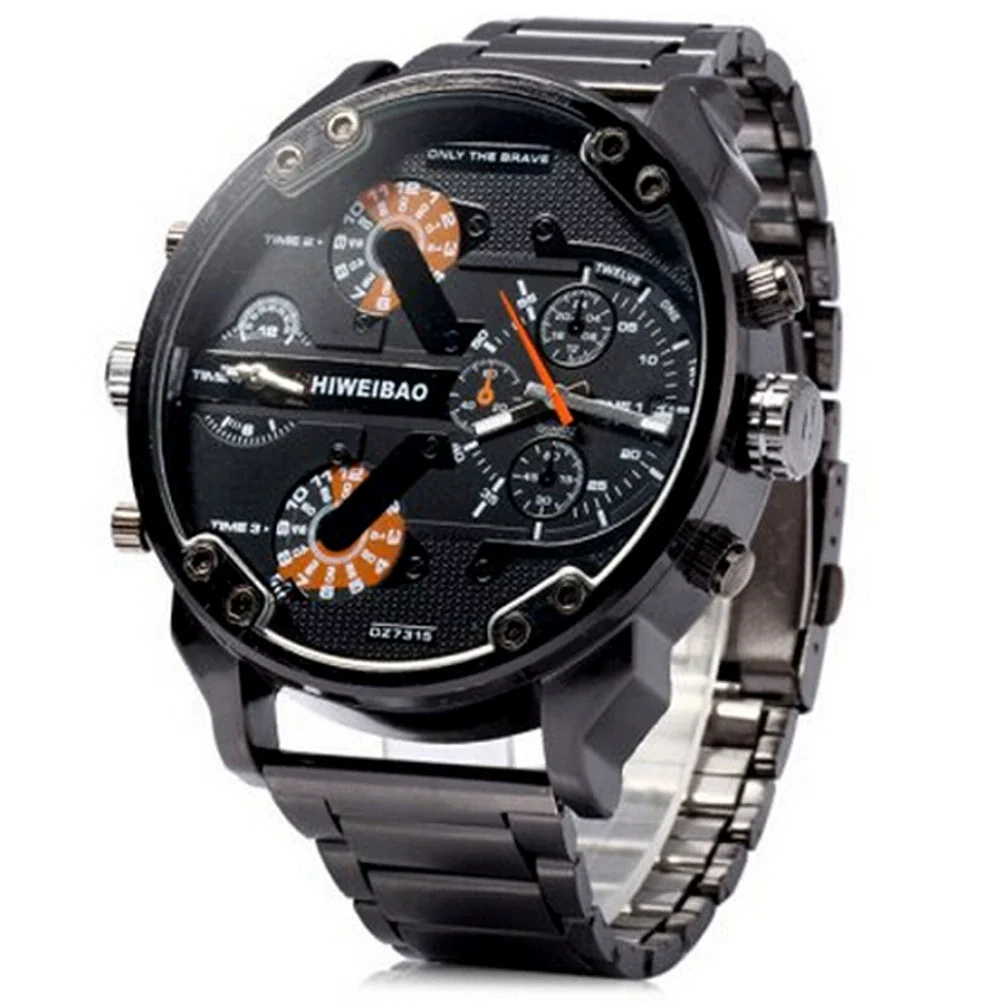 Men's Business Stainless Steel Band Round Dial Quartz Watch With Double Time Zone And Double Calendar - Image 5