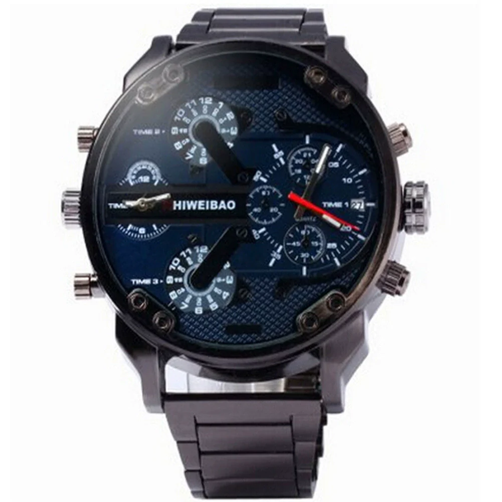Men's Business Stainless Steel Band Round Dial Quartz Watch With Double Time Zone And Double Calendar - Image 7