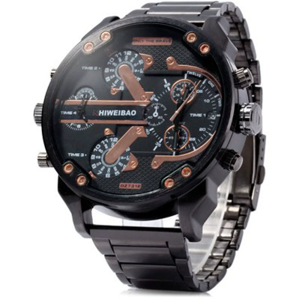 Men's Business Stainless Steel Band Round Dial Quartz Watch With Double Time Zone And Double Calendar - Image 8