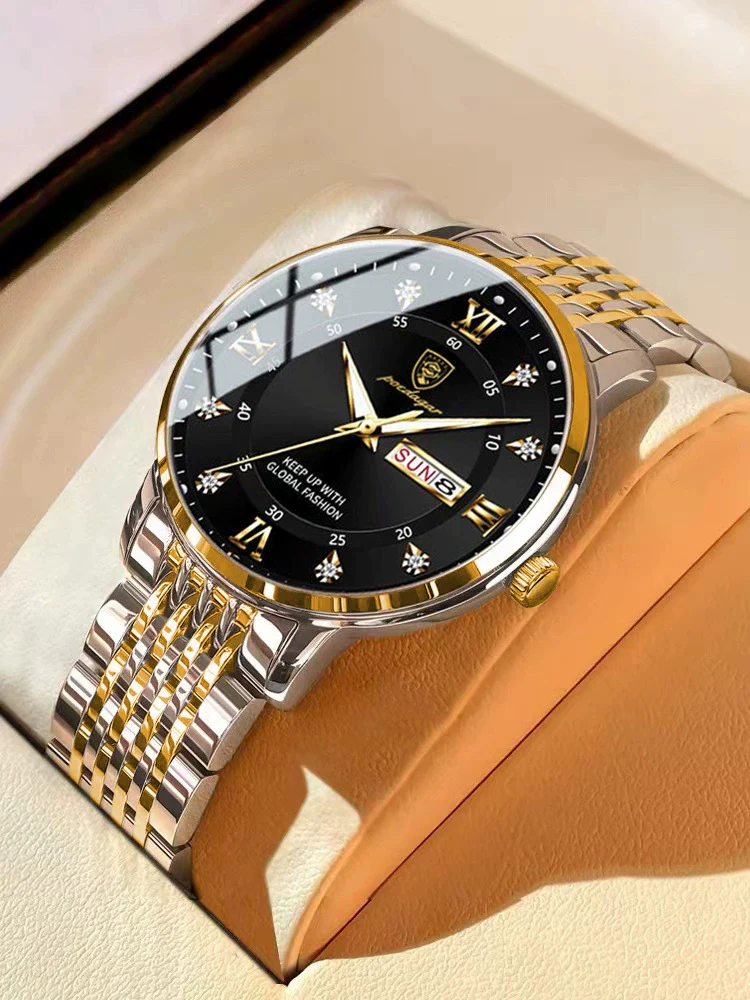 Men's Business Style Alloy And Stainless Steel Round Dial Waterproof Luminous Watch