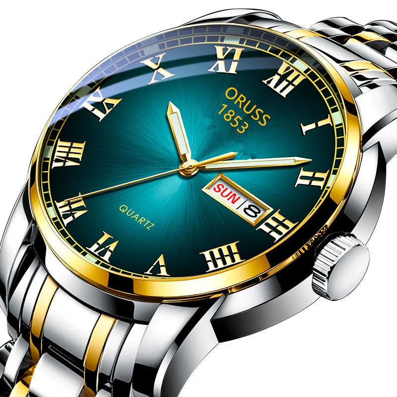 Men's Business Style Alloy And Stainless Steel Round Dial Wrist Watch With Automatic Movement And Luminous Feature