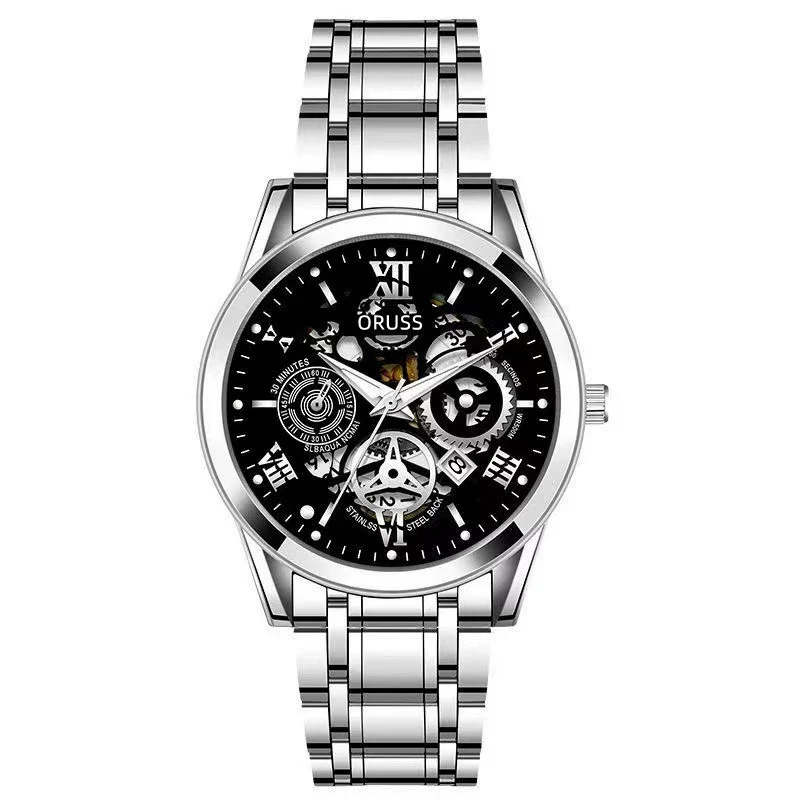 Men's Business Style Alloy Case And Strap Round Dial Waterproof Luminous Hollowout Diamond Set Watch - Image 2