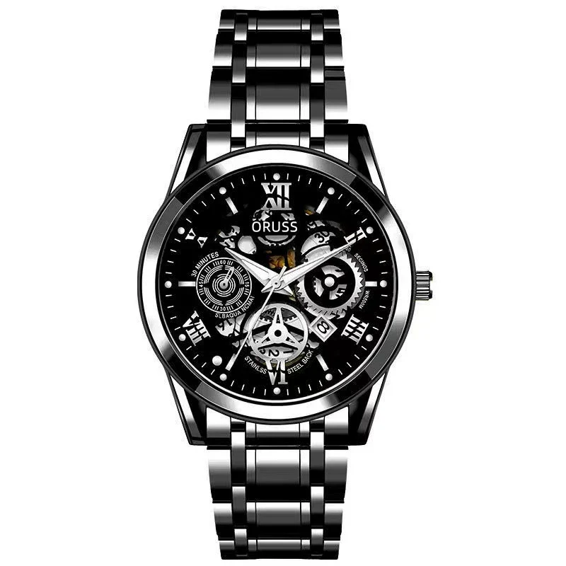 Men's Business Style Alloy Case And Strap Round Dial Waterproof Luminous Hollowout Diamond Set Watch - Image 7