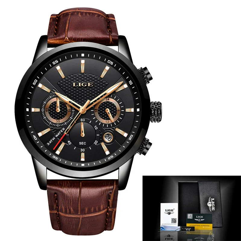 Men's Business Style Alloy Case Leather Belt Round Dial Sixpin Chronograph Calendar Watch - Image 11