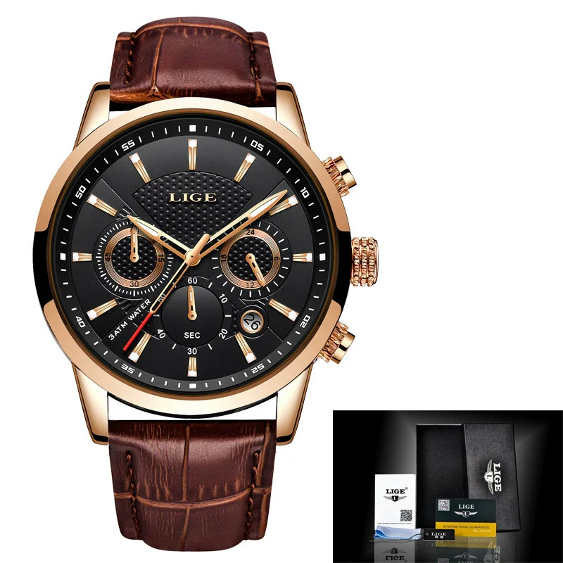 Men's Business Style Alloy Case Leather Belt Round Dial Sixpin Chronograph Calendar Watch - Image 12