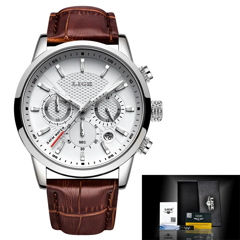 Men's Business Style Alloy Case Leather Belt Round Dial Sixpin Chronograph Calendar Watch - Image 15