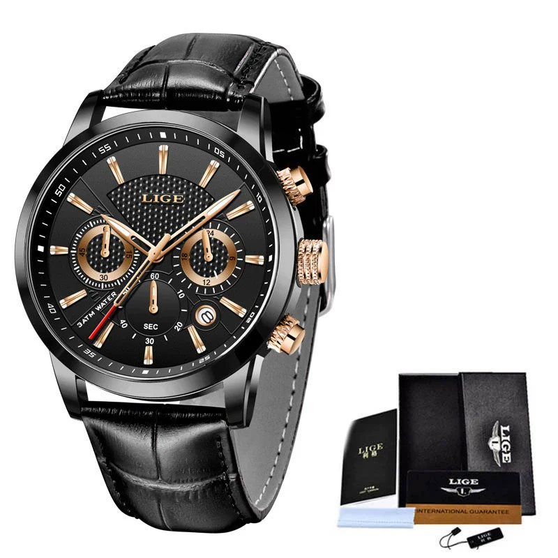 Men's Business Style Alloy Case Leather Belt Round Dial Sixpin Chronograph Calendar Watch - Image 16