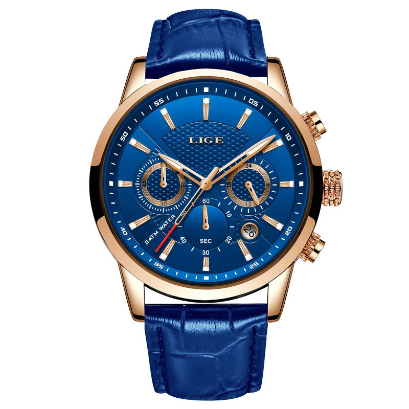 Men's Business Style Alloy Case Leather Belt Round Dial Sixpin Chronograph Calendar Watch - Image 4