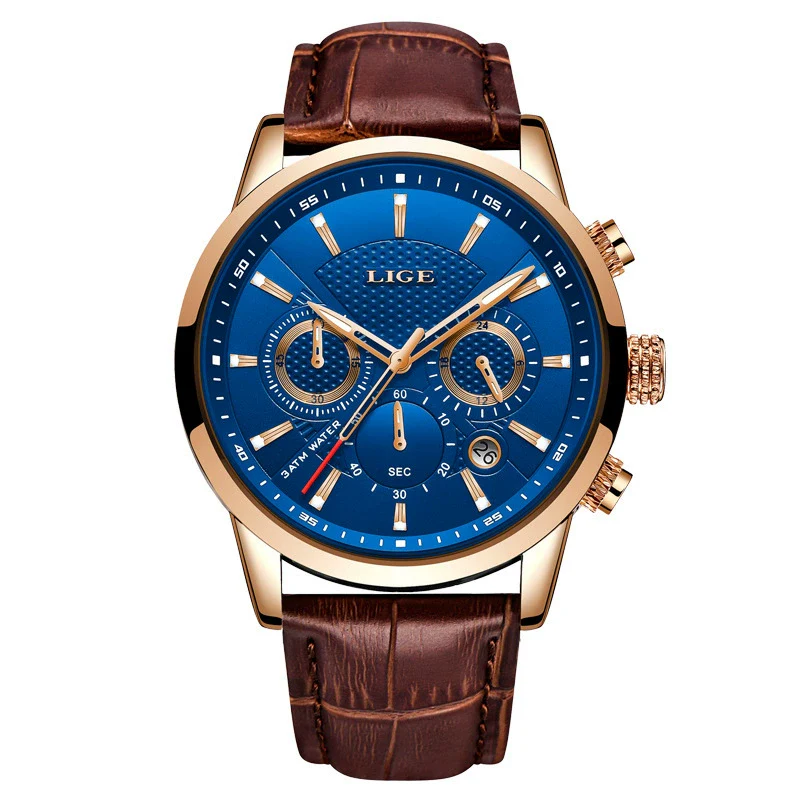 Men's Business Style Alloy Case Leather Belt Round Dial Sixpin Chronograph Calendar Watch - Image 5