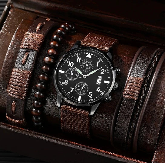 Men's Business Style Alloy Case Mineral Reinforced Glass Mirror Canvas Quartz Bracelet Watch With Single Calendar And Spiral Crown - Image 6