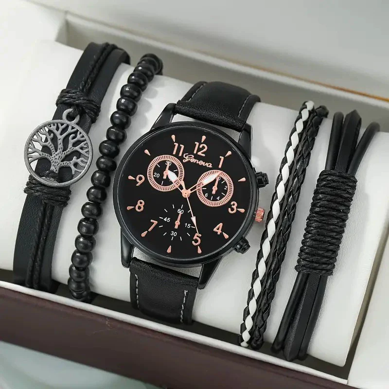 Men's Business Style Alloy Case Mineral Reinforced Glass Mirror Stainless Steel Buckle Imitation Leather Strap Round Dial Quartz Watch - Image 14