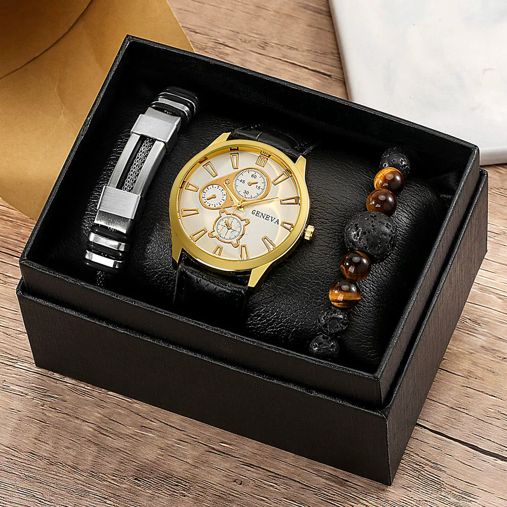 Men's Business Style Alloy Case Mineral Reinforced Glass Mirror Stainless Steel Buckle Imitation Leather Strap Round Dial Quartz Watch - Image 17