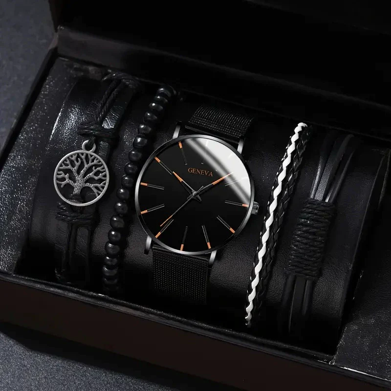 Men's Business Style Alloy Case Mineral Reinforced Glass Mirror Stainless Steel Buckle Imitation Leather Strap Round Dial Quartz Watch - Image 23