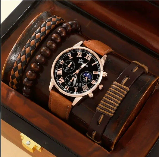 Men's Business Style Alloy Case Mineral Reinforced Glass Mirror Stainless Steel Buckle Imitation Leather Strap Round Dial Quartz Watch - Image 24