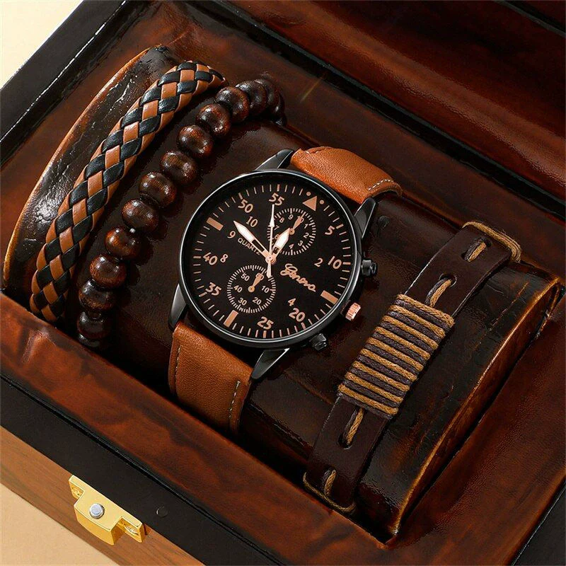 Men's Business Style Alloy Case Mineral Reinforced Glass Mirror Stainless Steel Buckle Imitation Leather Strap Round Dial Quartz Watch - Image 25