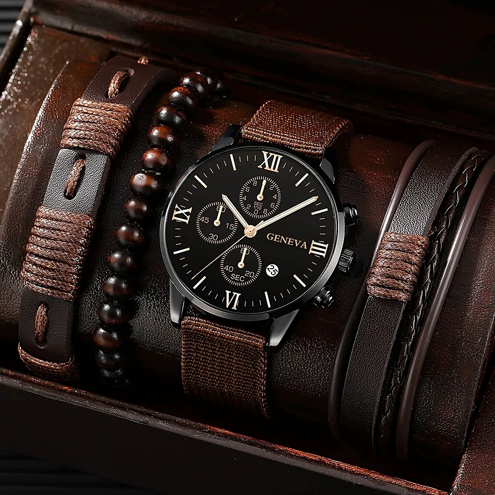 Men's Business Style Alloy Case Mineral Reinforced Glass Mirror Stainless Steel Buckle Imitation Leather Strap Round Dial Quartz Watch - Image 3