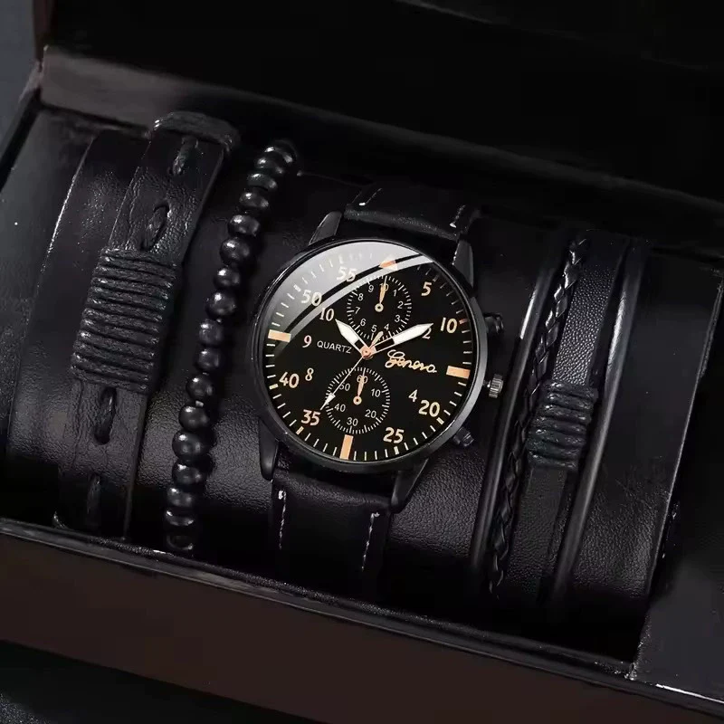 Men's Business Style Alloy Case Mineral Reinforced Glass Mirror Stainless Steel Buckle Imitation Leather Strap Round Dial Quartz Watch - Image 33