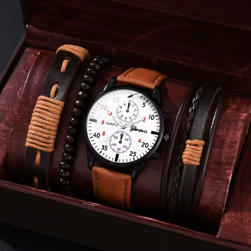 Men's Business Style Alloy Case Mineral Reinforced Glass Mirror Stainless Steel Buckle Imitation Leather Strap Round Dial Quartz Watch - Image 35