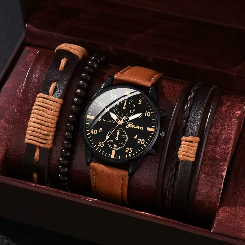 Men's Business Style Alloy Case Mineral Reinforced Glass Mirror Stainless Steel Buckle Imitation Leather Strap Round Dial Quartz Watch - Image 36