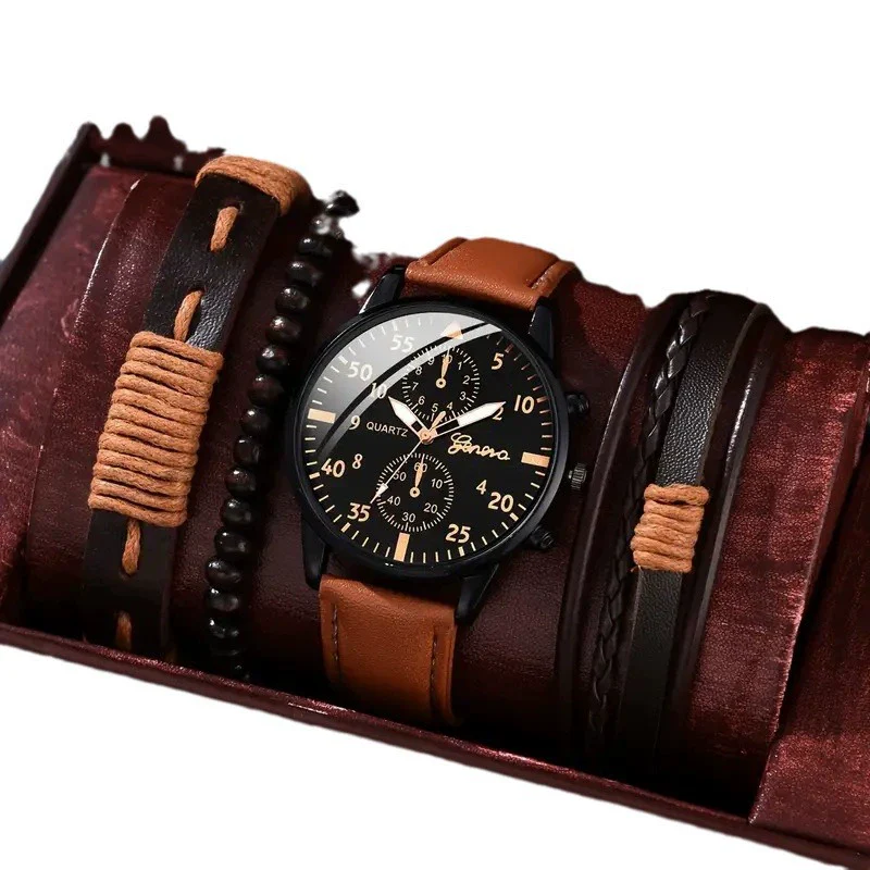 Men's Business Style Alloy Case Mineral Reinforced Glass Mirror Stainless Steel Buckle Imitation Leather Strap Round Dial Quartz Watch - Image 5