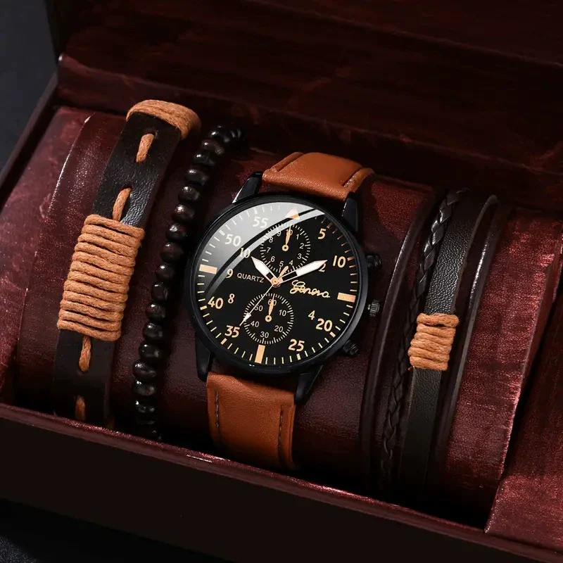 Men's Business Style Alloy Case Mineral Reinforced Glass Mirror Stainless Steel Buckle Imitation Leather Strap Round Dial Quartz Watch - Image 7