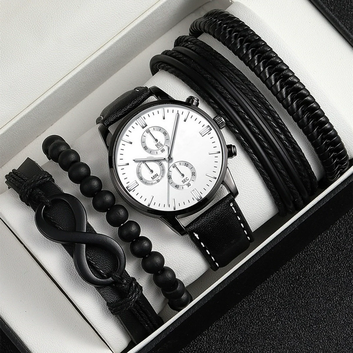 Men's Business Style Alloy Case Pu Strap Round Dial Wrist Watch - Image 2