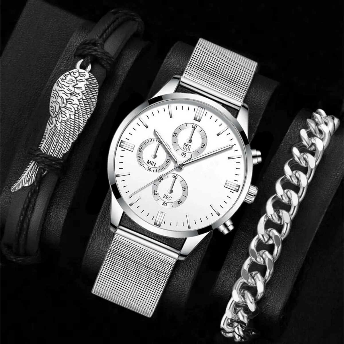 Men's Business Style Alloy Case Pu Strap Round Dial Wrist Watch - Image 4
