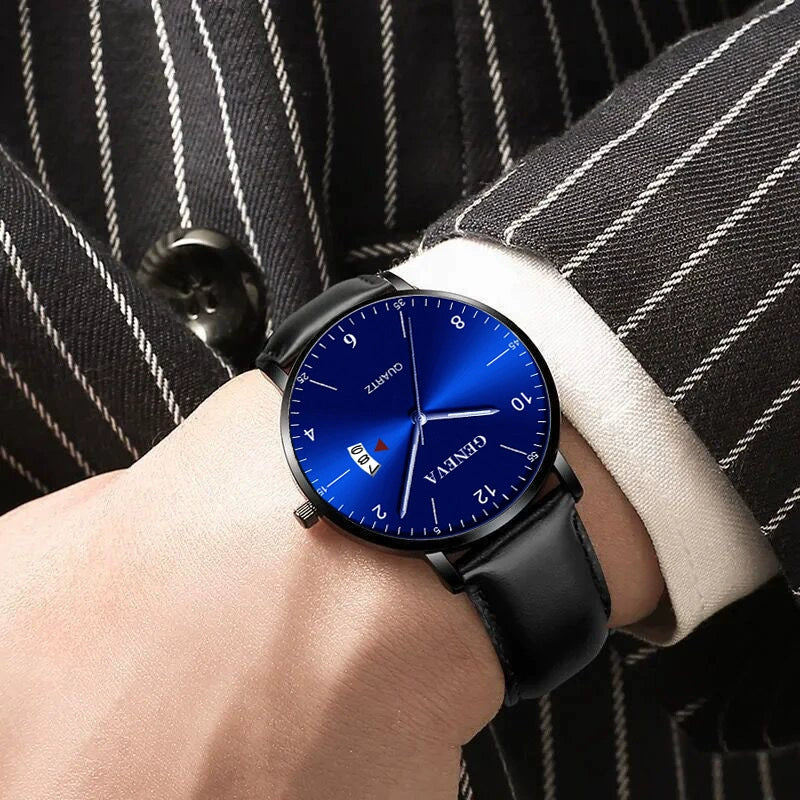 Men's Business Style Alloy Case Quartz Calendar Belt Watch With Imitation Leather Strap And Stainless Steel Clasp Round Dial - Image 3