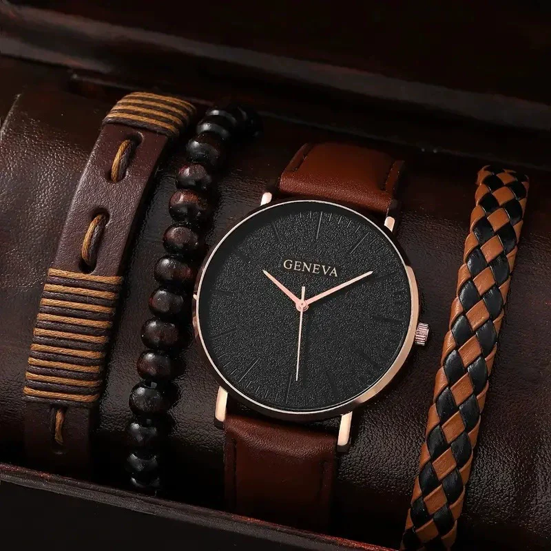 Men's Business Style Alloy Case Quartz Watch With Imitation Leather Strap And Stainless Steel Clasp Round Dial - Image 10