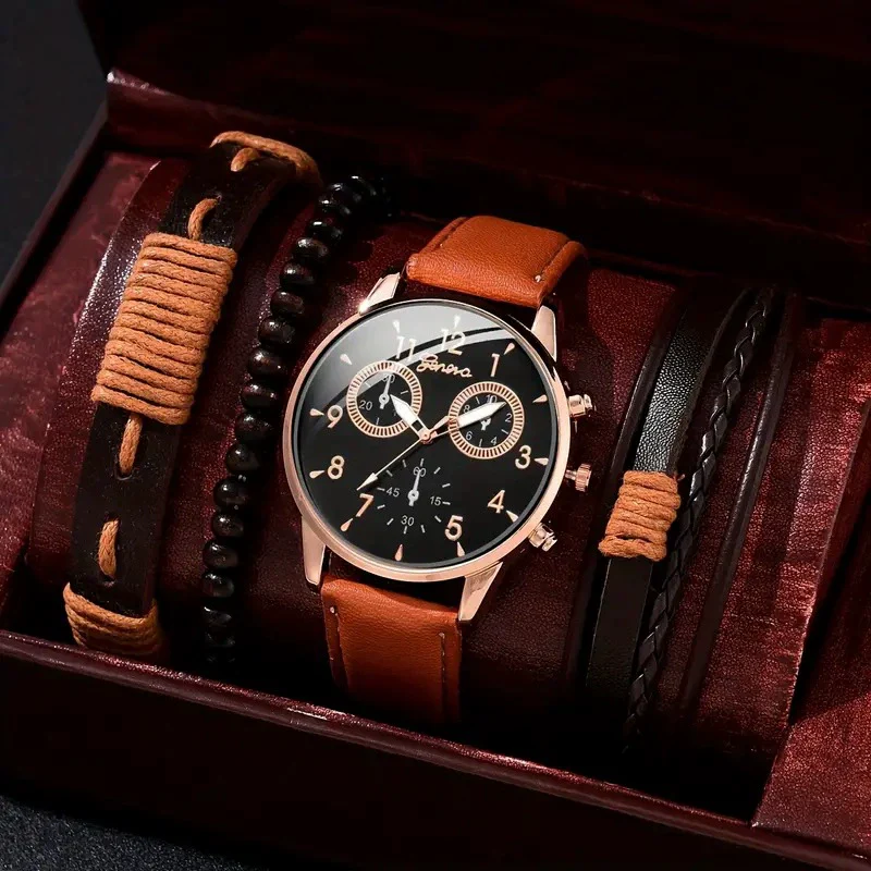 Men's Business Style Alloy Case Quartz Watch With Imitation Leather Strap And Stainless Steel Clasp Round Dial - Image 14