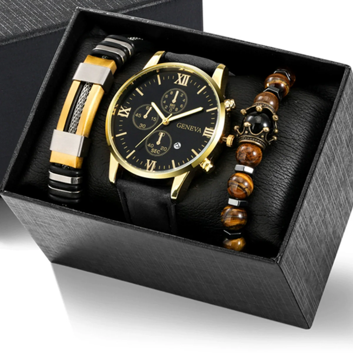 Men's Business Style Alloy Case Quartz Watch With Imitation Leather Strap And Stainless Steel Clasp Round Dial - Image 21