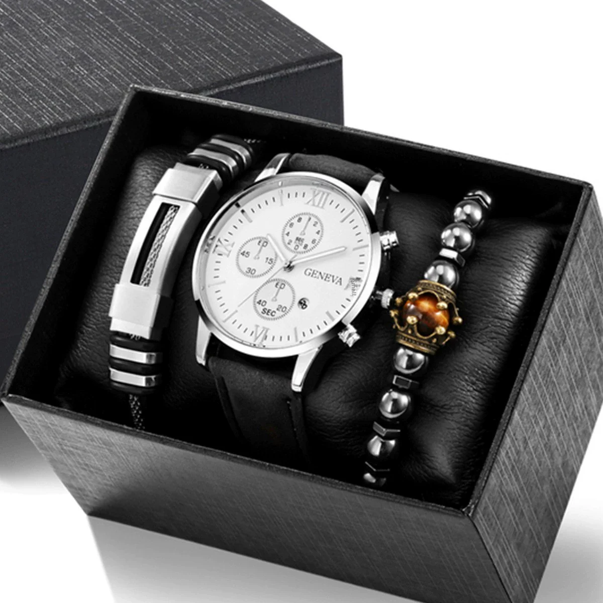 Men's Business Style Alloy Case Quartz Watch With Imitation Leather Strap And Stainless Steel Clasp Round Dial - Image 24