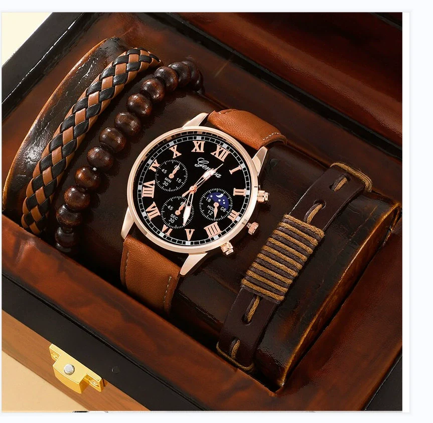 Men's Business Style Alloy Case Quartz Watch With Imitation Leather Strap And Stainless Steel Clasp Round Dial - Image 25