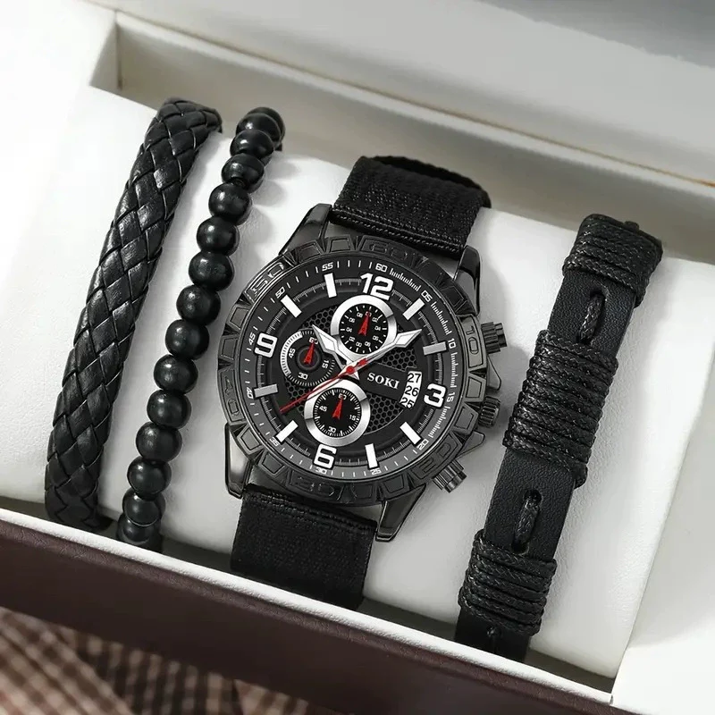 Men's Business Style Alloy Case Quartz Watch With Imitation Leather Strap And Stainless Steel Clasp Round Dial - Image 5