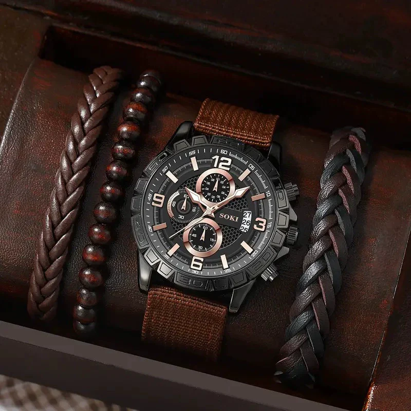 Men's Business Style Alloy Case Quartz Watch With Imitation Leather Strap And Stainless Steel Clasp Round Dial - Image 6