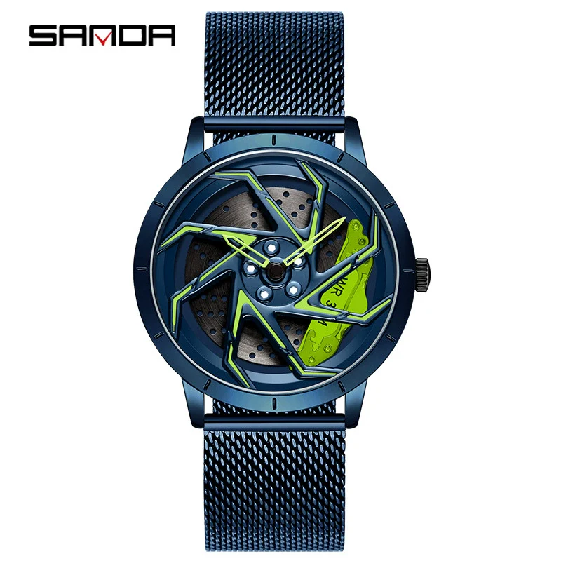 Men's Business Style Alloy Case Steel Band Round Dial Threedimensional Wheel Rotating Waterproof Quartz Watch - Image 10