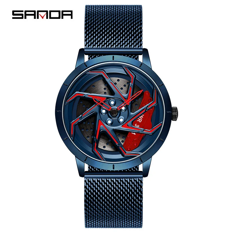 Men's Business Style Alloy Case Steel Band Round Dial Threedimensional Wheel Rotating Waterproof Quartz Watch - Image 11