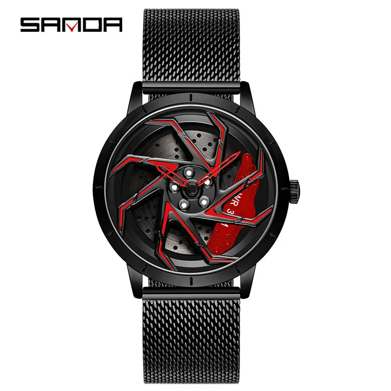 Men's Business Style Alloy Case Steel Band Round Dial Threedimensional Wheel Rotating Waterproof Quartz Watch - Image 12