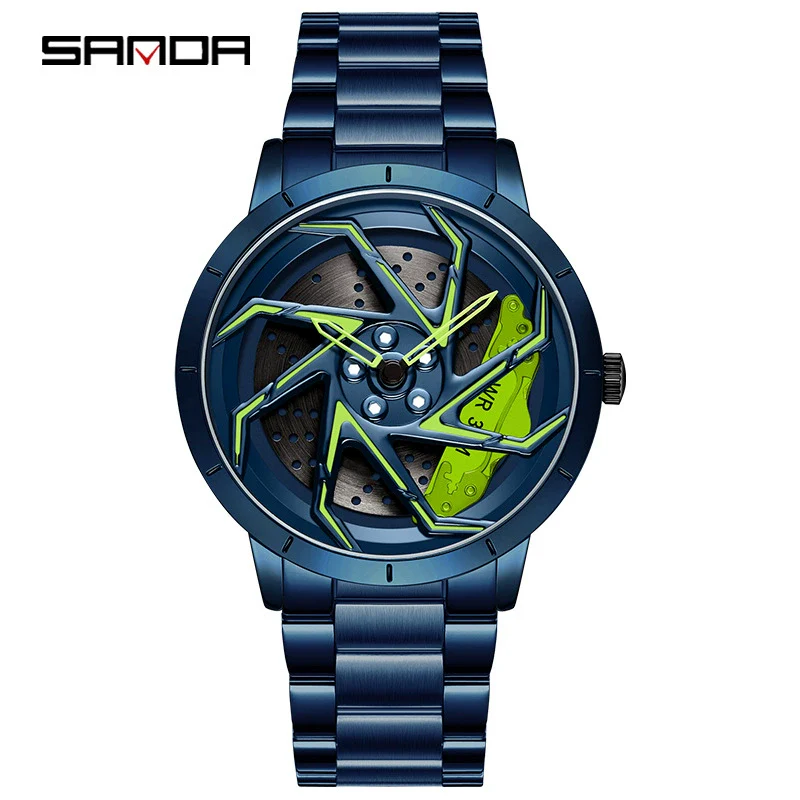 Men's Business Style Alloy Case Steel Band Round Dial Threedimensional Wheel Rotating Waterproof Quartz Watch - Image 16