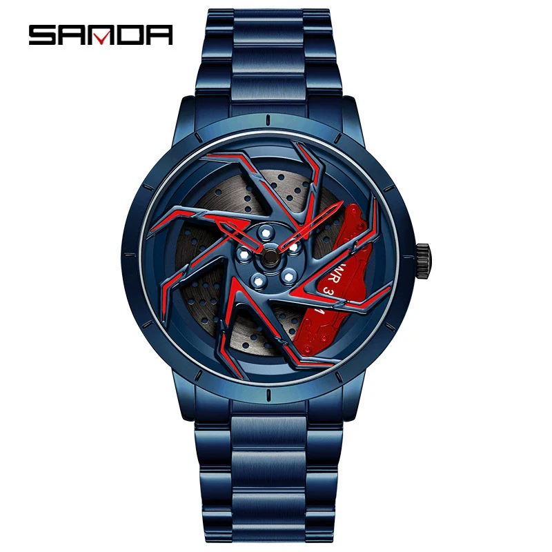 Men's Business Style Alloy Case Steel Band Round Dial Threedimensional Wheel Rotating Waterproof Quartz Watch - Image 17