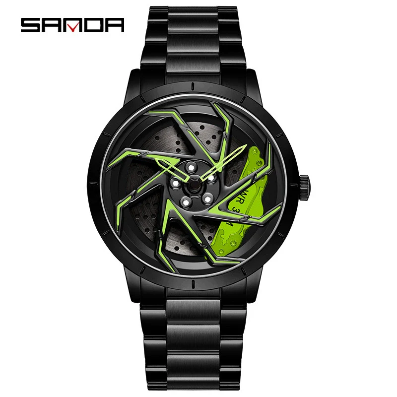 Men's Business Style Alloy Case Steel Band Round Dial Threedimensional Wheel Rotating Waterproof Quartz Watch - Image 18