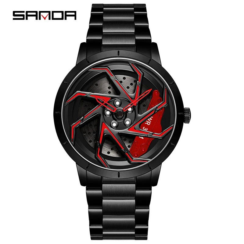 Men's Business Style Alloy Case Steel Band Round Dial Threedimensional Wheel Rotating Waterproof Quartz Watch - Image 19