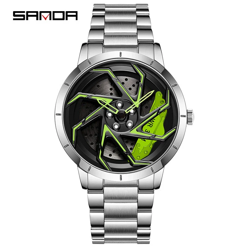 Men's Business Style Alloy Case Steel Band Round Dial Threedimensional Wheel Rotating Waterproof Quartz Watch - Image 20