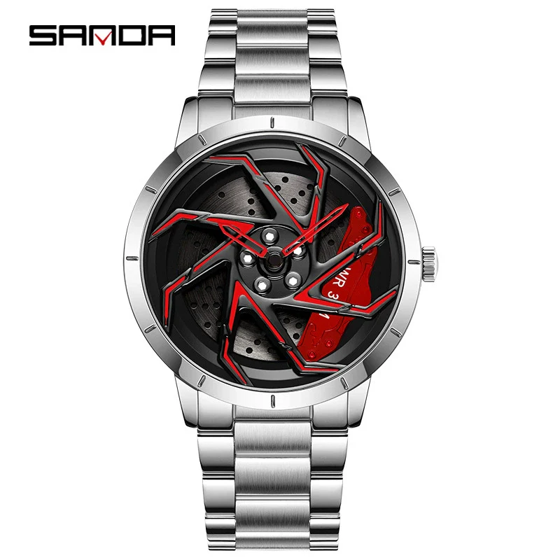 Men's Business Style Alloy Case Steel Band Round Dial Threedimensional Wheel Rotating Waterproof Quartz Watch - Image 21