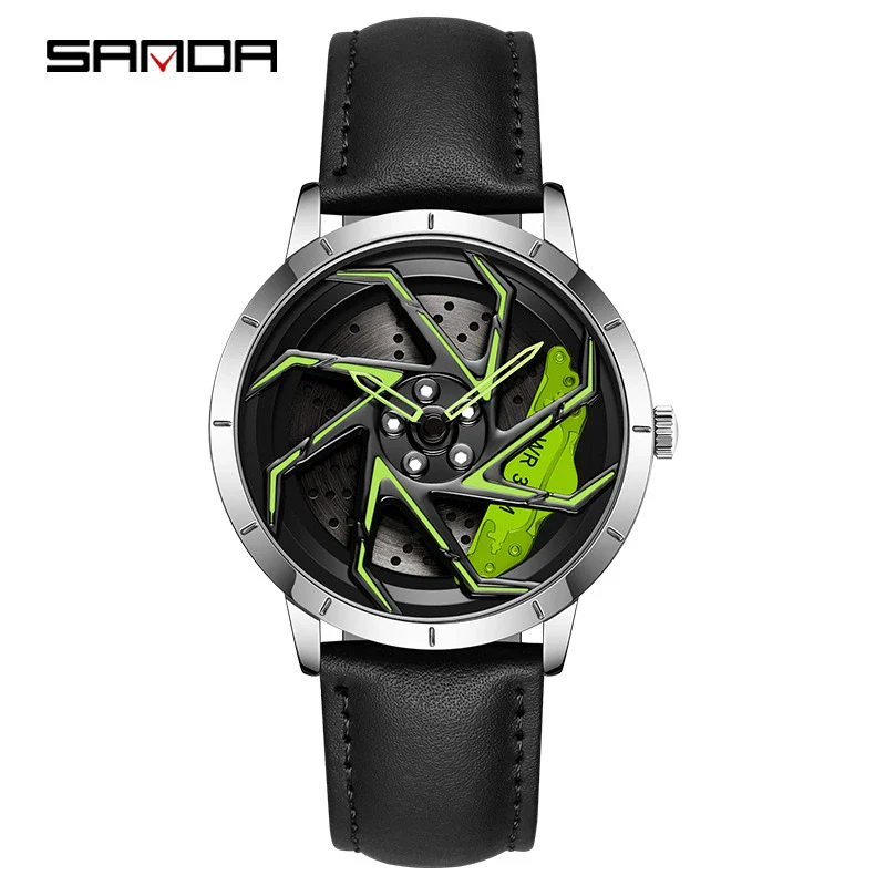 Men's Business Style Alloy Case Steel Band Round Dial Threedimensional Wheel Rotating Waterproof Quartz Watch - Image 3