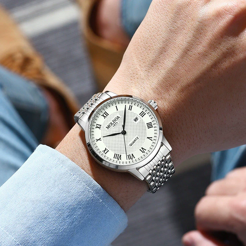 Men's Business Style Alloy Watch With Luminous Calendar Butterfly Double Snaps Waterproof Hollow Design And Round Dial - Image 2