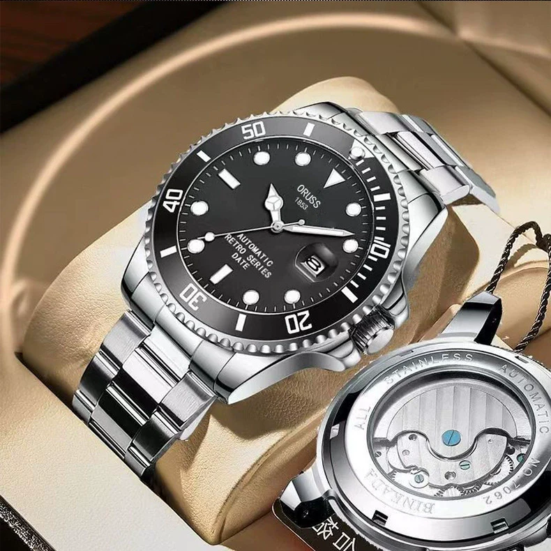 Men's Business Style Automatic Movement Stainless Steel Belt Waterproof Luminous Calendar Round Watch - Image 10